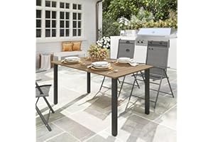Outsunny 59" Outdoor Dining Table with Umbrella Hole for 6 People, Rectangle Patio Table with Slatted Metal Tabletop, Steel F
