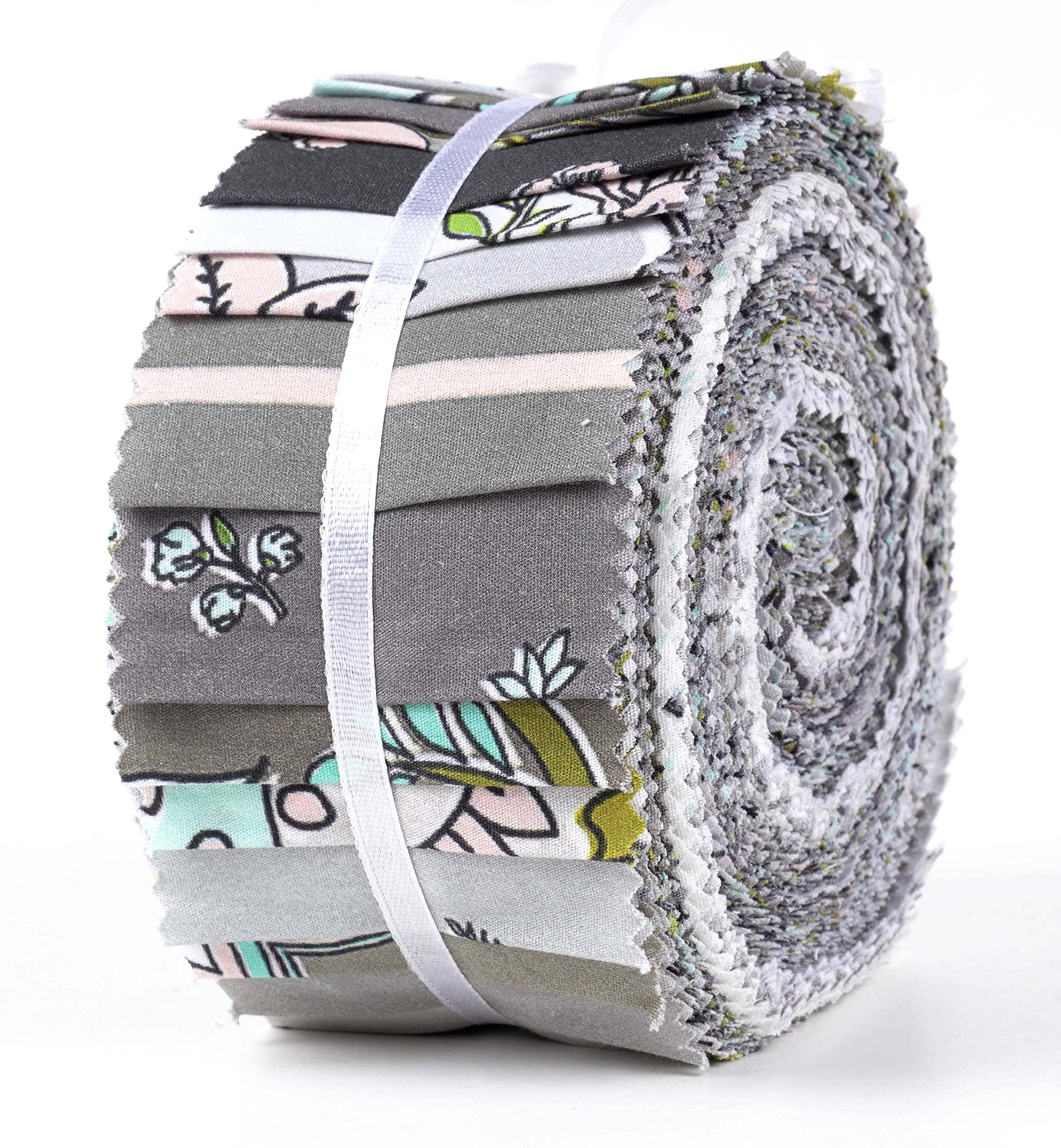 Soimoi 40Pcs Block Print Cotton Precut Fabrics for Quilting Craft Strips 2.5x42inches Jelly Roll - Black