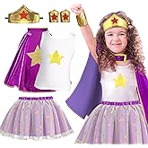 iROLEWIN Wonder Star Superhero-Costumes for Girls Dress-Up Super-Hero-Capes for Kids Tiara Tutu as Christmas Birthday Gifts