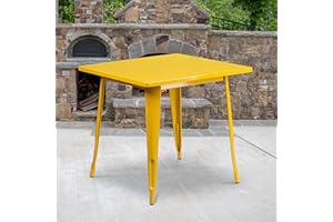 EMMA + OLIVER Commercial Grade 31.5" Square Yellow Metal Indoor-Outdoor Table
