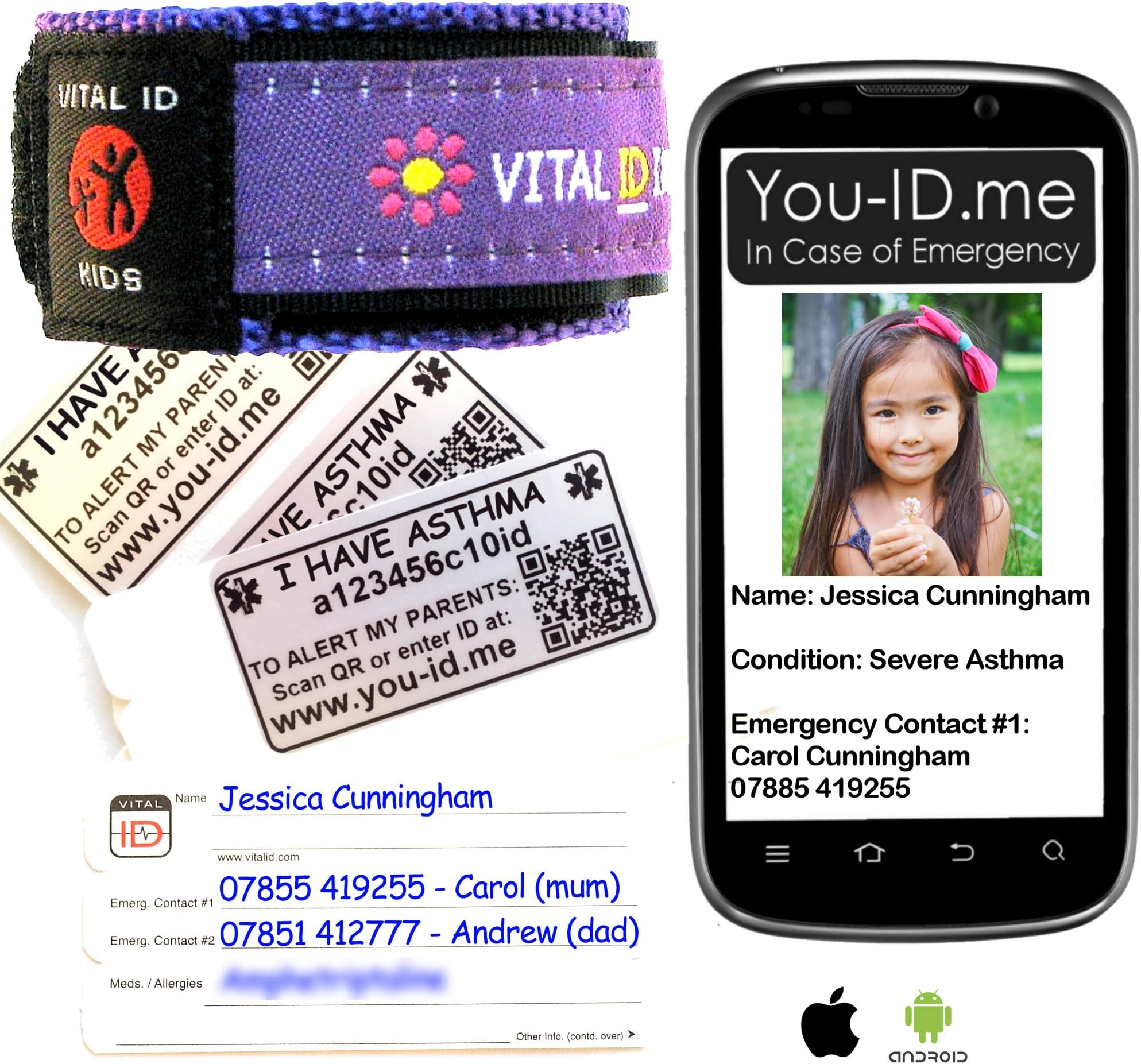 You ID Me Child's Asthma Safety Bracelet with Parents Emergency Phone Alert Function*