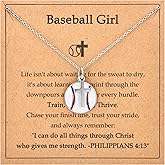 Softball Soccer Volleyball Basketball Baseball Necklace for Girls, Teen Girl Trendy Sports Stuff Accessories Cross Neckalce Jewelry Birthday Christmas Valentines Easter Baptism Graduation Gifts