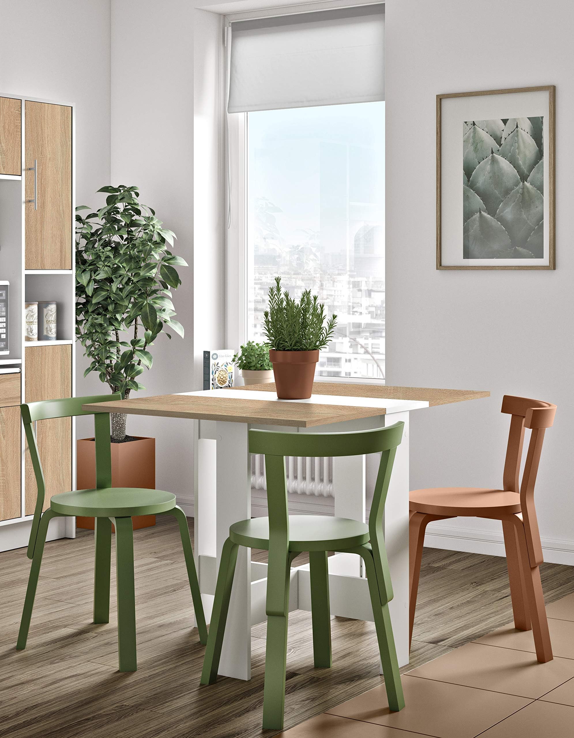 Symbiosis Folding Table with Flap Papillon, White Oak, 73.4 x 103 x 76 cm