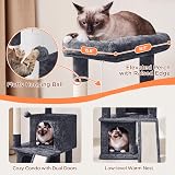 Yaheetech Cat Tree 92cm Multilevel Tower with Double Condo Scratching Ball Dark view 4