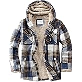 Veusna Men's Zip Up Flannel Shirt Jacket Fleece Lined Long Sleeve Plaid Coat Heavyweight Hoodie with Hood