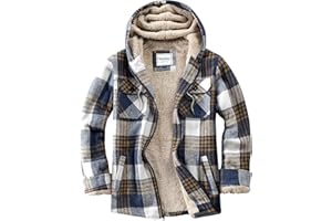 Veusna Men's Zip Up Flannel Shirt Jacket Fleece Lined Long Sleeve Plaid Coat Heavyweight Hoodie with Hood