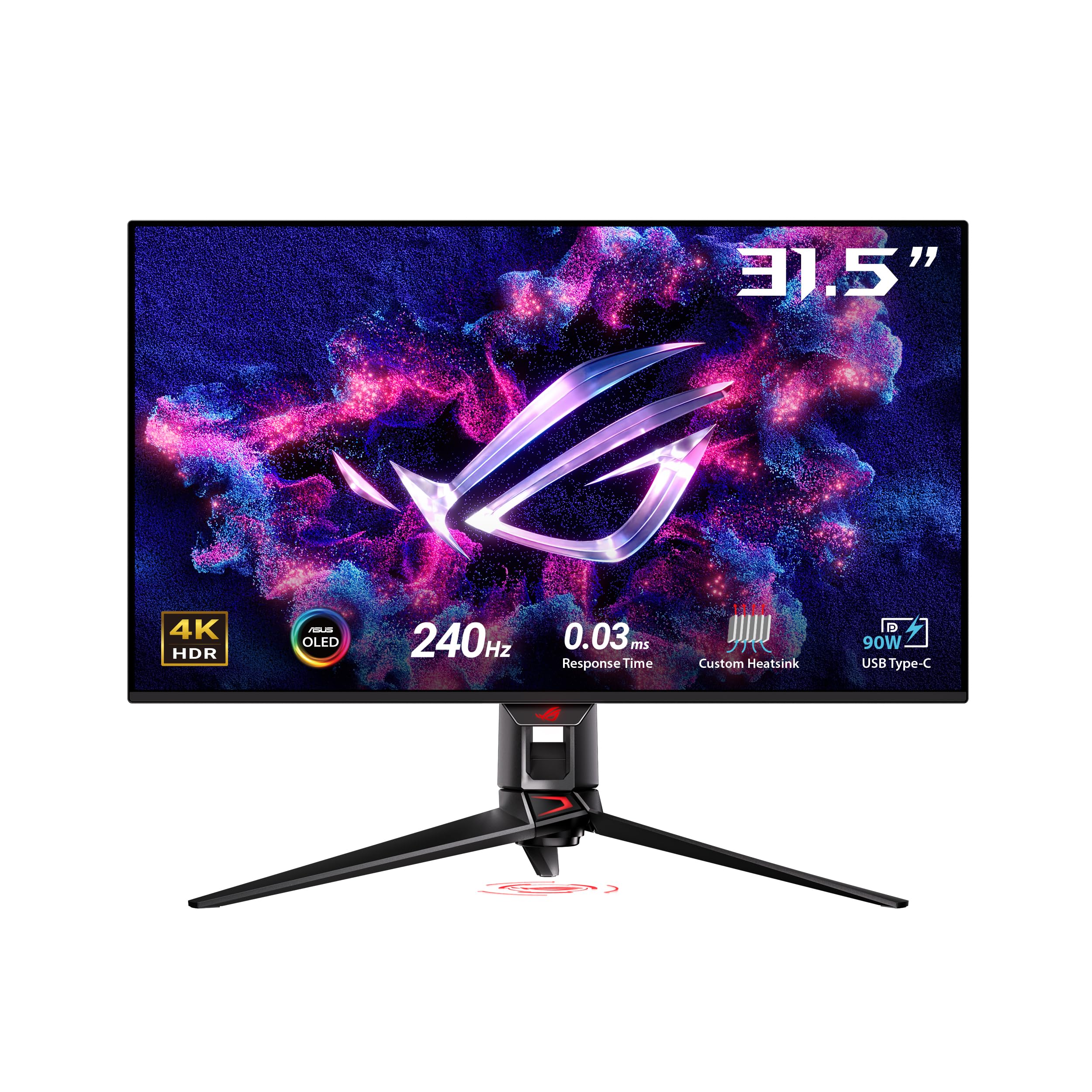 ASUS ROG Swift OLED PG32UCDMZ, Monitor da gioco 4K da 31,5", 4K QD-OLED (3840 x 2160), 0,03ms (GTG), 240 Hz, DisplayPort 1,4, Tecnologia Anti-Flicker, Compatibile con G-SYNC, 99% DCI-P3, Nero