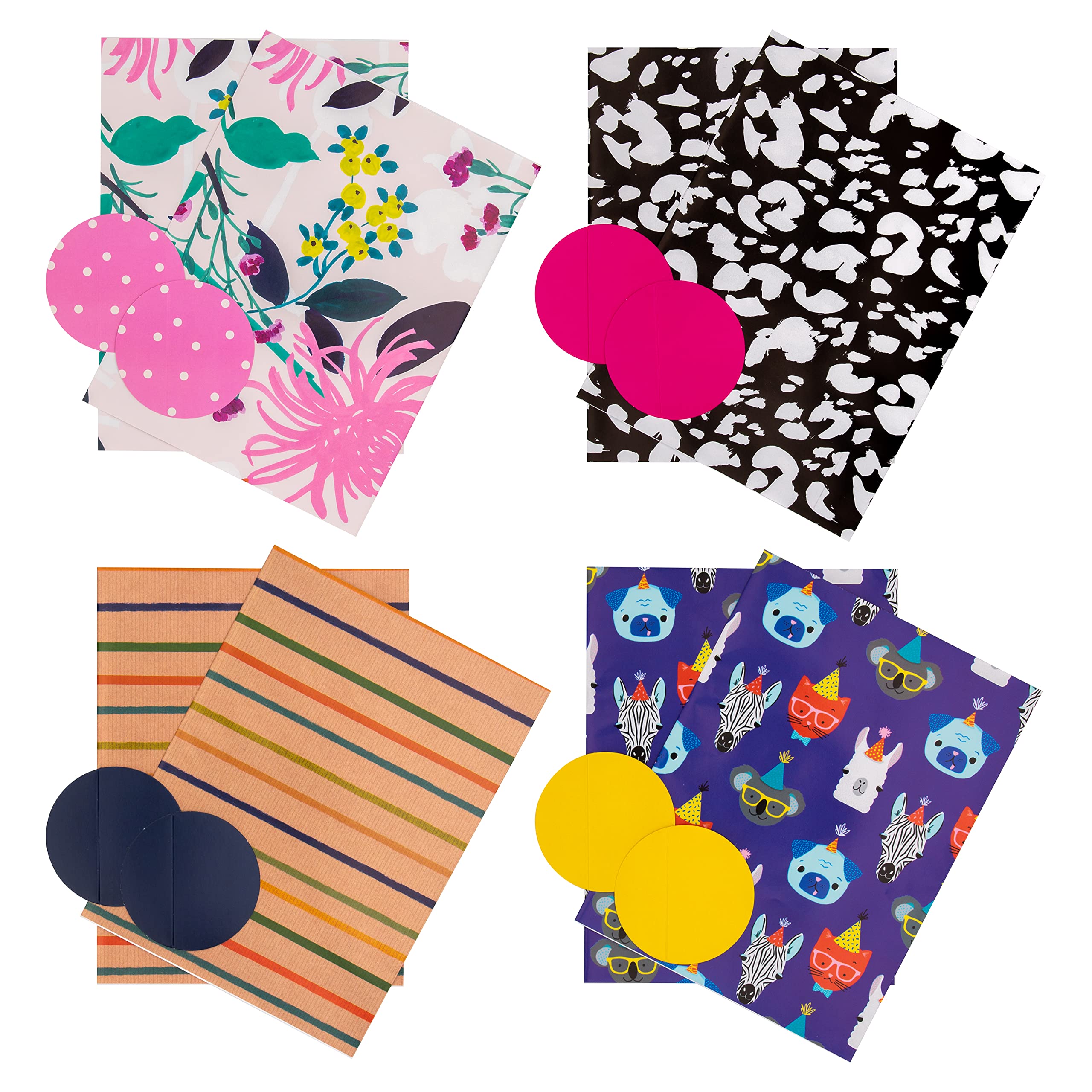 Hallmark Any Occasion Wrapping Paper and Gift Tag Pack Bundle - 8 Sheets and 8 Tags in 4 Designs