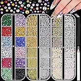 10000Pcs Colorful Nail Rhinestones and Charms for Nail Art, Flatback Nail Pearls and Caviar Nail Beads(Silver+Gold), Bedazzling Rhinestones Jewels Kit Nail Gems Pearl Nail Charms for Manicure Decor