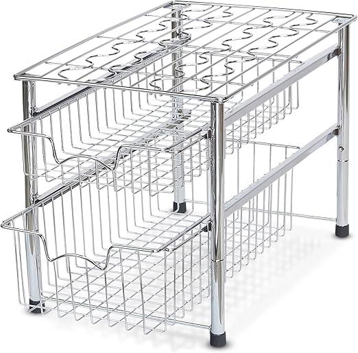 Amazon Com Simple Houseware Stackable 2 Tier Sliding Basket