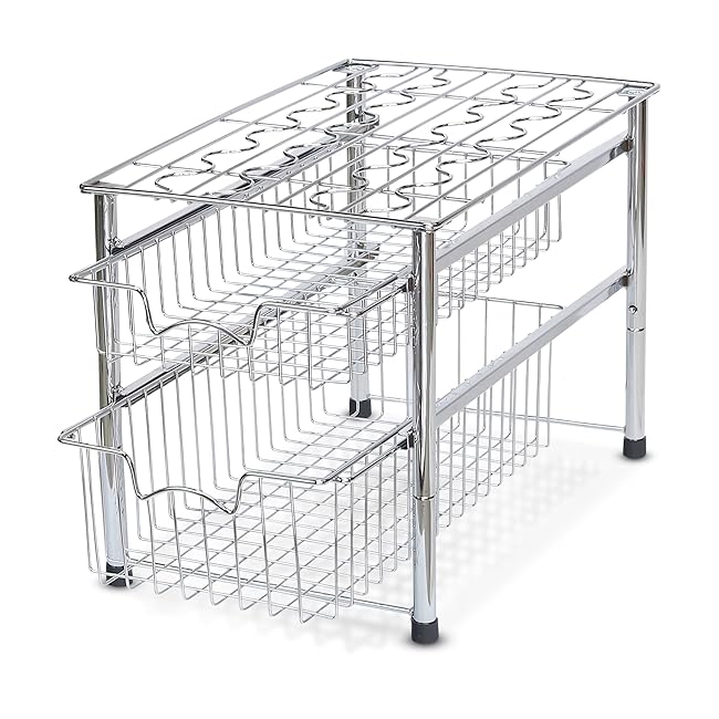 SimpleHouseware Stackable 2 Tier Sliding Baske...