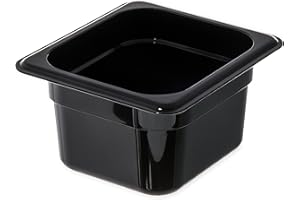 Carlisle FoodService Products Storplus 1/6-Size Plastic Food Pan, Food Storage Container, for Catering, Buffets, Restaurants, Polycarbonate, 1/6 Size, 4 Inches Deep, Black, (Pack of 6)