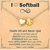 PODLEV Softball/Volleyball/Soccer/Basketball/Football/Tennis Necklace for Girls Women, 16+2 Inches Gold Plated Heart Ball Pendant Necklace, Christmas Birthday Sports Accessories Jewelry Gifts for Her
