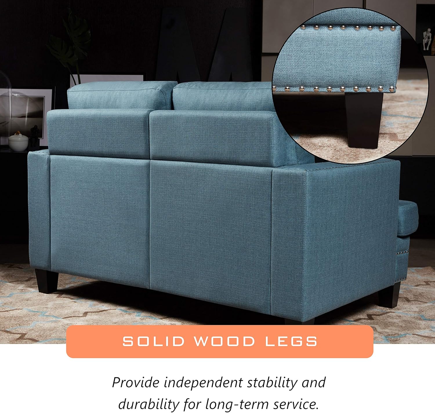 LOKATSE HOME Classic Upholstered 52 Inch Wide Loveseat Sofa Living Room Furniture Couch with Sturdy Wood Frame Construction, 2-Seat, Blue: Furniture & Decor