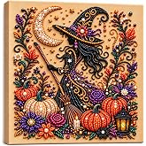Halloween Witch Pearl Diamond Art Kits for Adults with Frame (10x10in) | Halloween Pearl Art Kits for Adults, Special Shape Pearl Diamond Painting Kit, Pearls Art Gem Crafts for Home Wall Decor