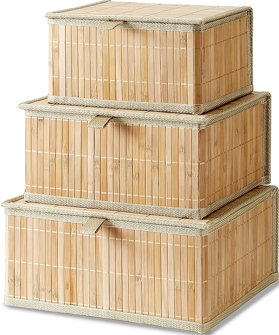 Honygebia Storage Baskets with Lids Bamboo Decorative Storage Bins