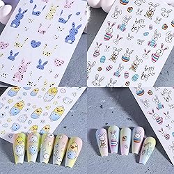 6 Sheets Cute Bunny Nail Stickers Easter Nail Art