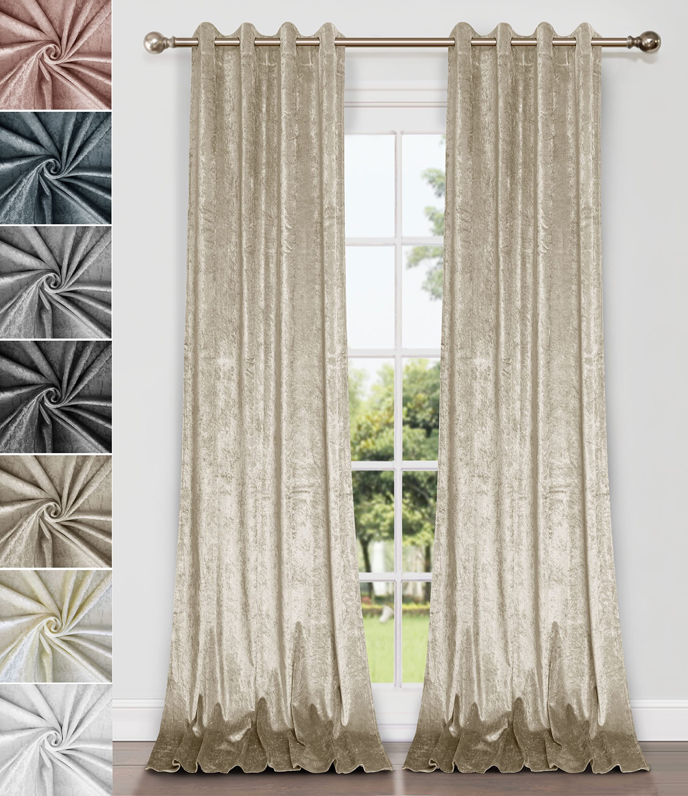 Home Direct Pair of Crushed Velvet Curtains, Eyelet Ring Top, Unlined, Natural, 2 panels, 140cm x 240cm 55" x 94"