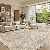 Madane 8x10 Area Rugs for Living Room, Machine Washable Vintage Natural Rug with Non-Slip Backing, Soft Large Throw Rug, Thin Carpet for Bedroom Dining Room Farmhouse (8 x 10, Beige/Brown)
