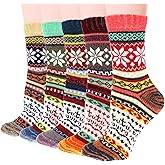 YZKKE 5Pack Womens Vintage Winter Soft Warm Thick Cold Knit Wool Crew Socks, Multicolor, free size