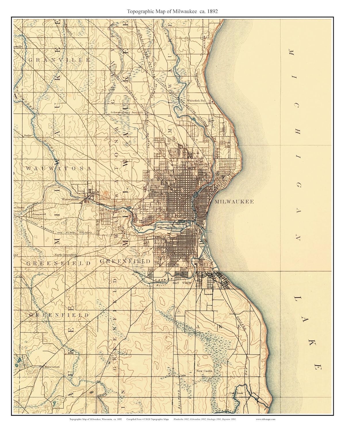 Amazon Com Milwaukee Ca 1892 Usgs Old Topographic Map Custom Composite Wisconsin Handmade