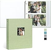 Vienrose Photo Album Self Adhesive 3 Ring Binder Photo Albums, Linen Cover Scrapbook Album, Photo Album Book with Sticky Pages Fit 2x3 4x6 5x7 8x10 Photos (Lightgreen, 20 Sheets/ 40 Pages)