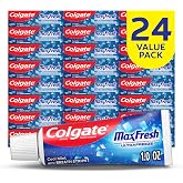 Colgate MaxFresh Fluoride Toothpaste, Travel Size, Mint, Bulk 24 Pack, 1 oz | Mini Fresh Breath Toothpastes, Bulk Size, Small Anticavity Toothpaste for Travel, Leaves Mouth Feeling Refreshed for Hours