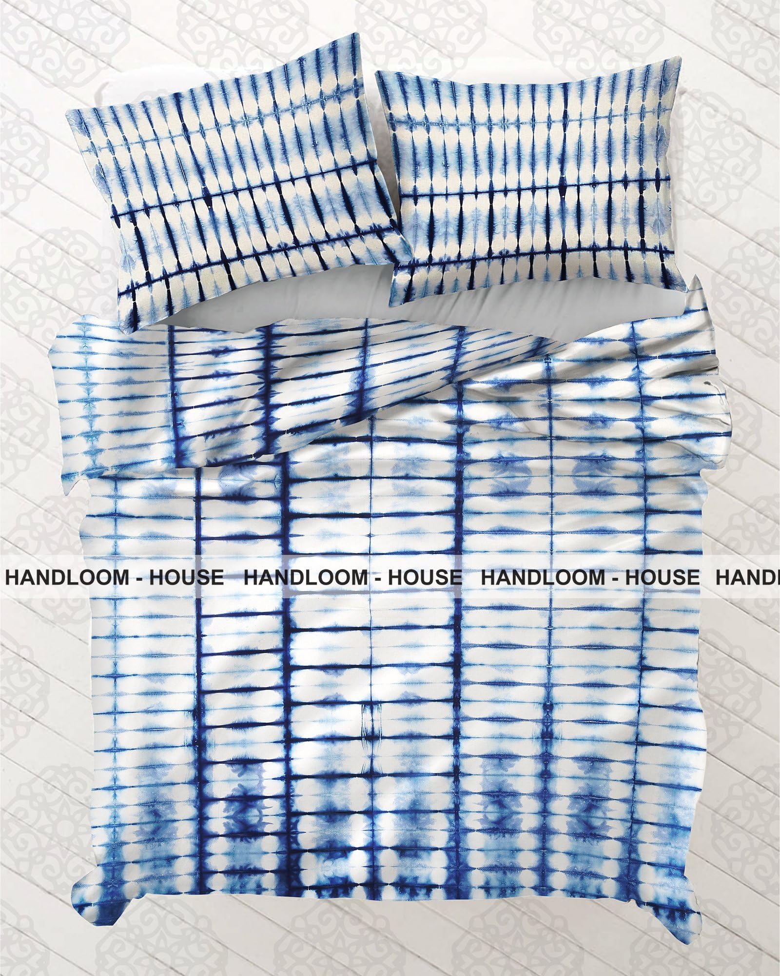 Indian Duvet Doona Cover King Size Mandala Quilt Cover Shibori Handmade Print Bedding Set by Handloom House
