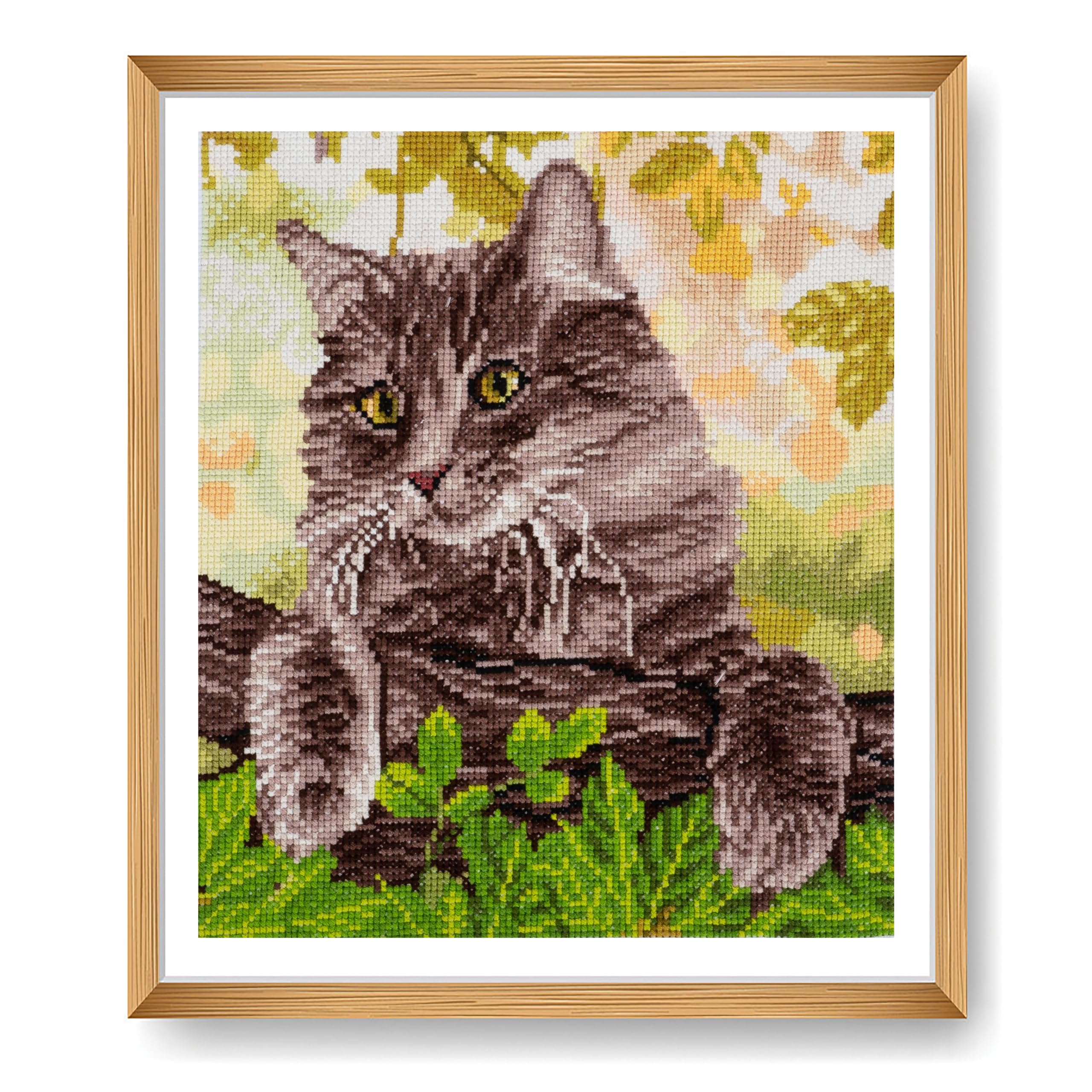 Trimits Large Cross Stitch Kits - Counted Embroidery Needlework for Adults Beginners Kids, Christmas Gifts Wall Art (Frame Not Included), 11 Count, Cat