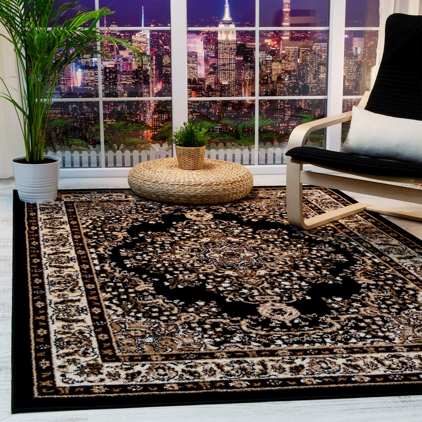 Antep Rugs Siesta Collection Traditional Oriental Polypropylene Indoor Area Rug (Black/Beige 8' X 10')