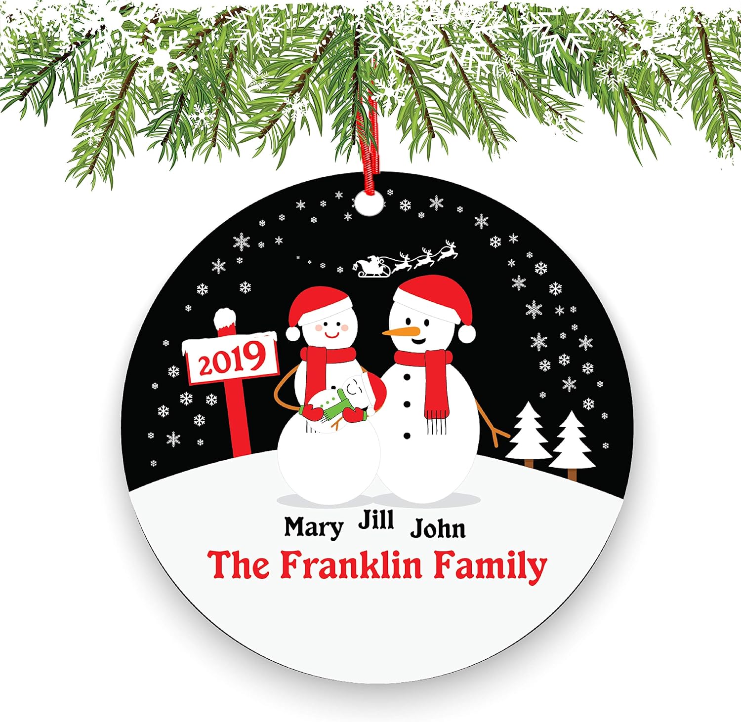 family ornament with new baby