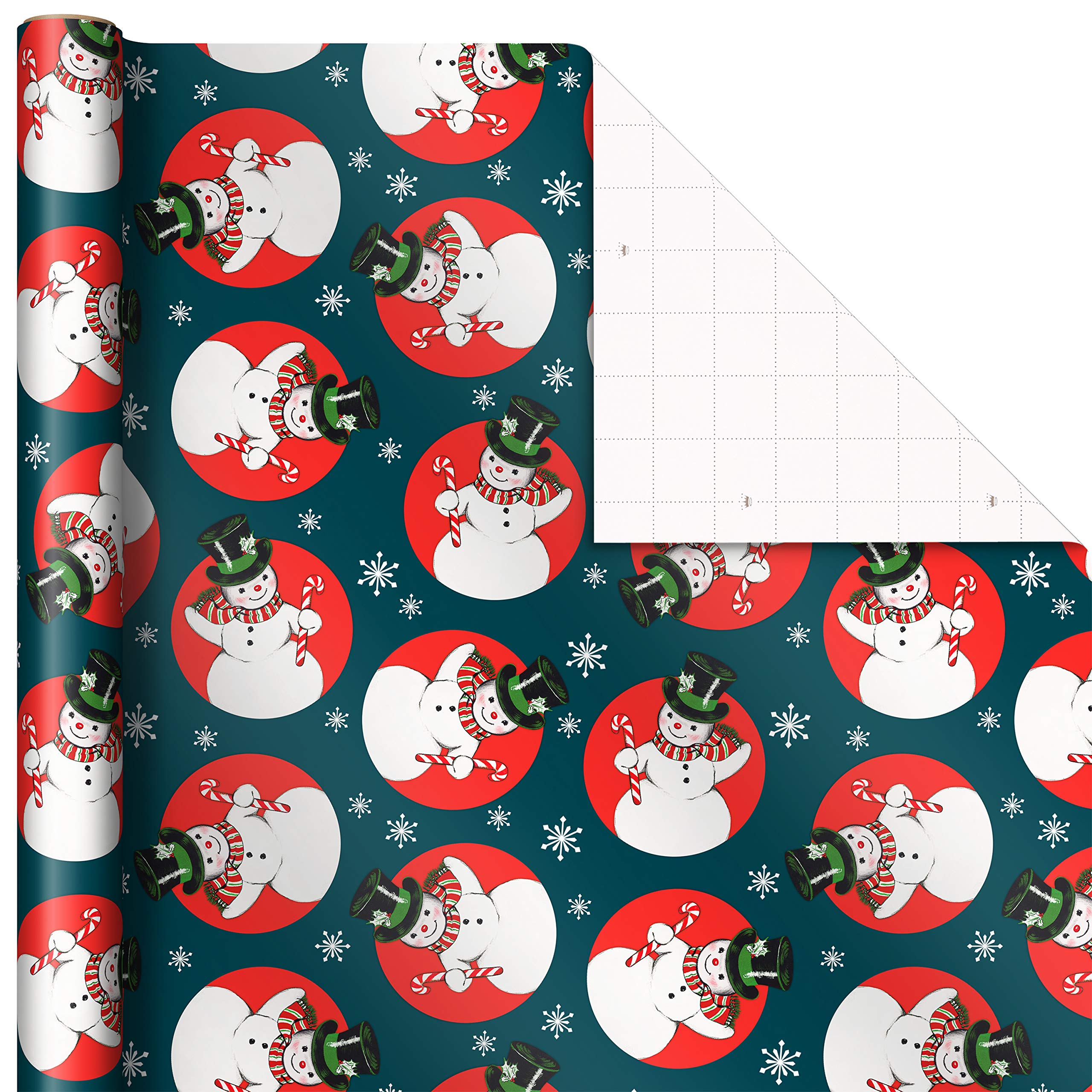 Hallmark Vintage Christmas Wrapping Paper Cut Lines on Reverse (3 Rolls: 120 sq. ft. ttl) Dancing Santas, Classic Snowman, 