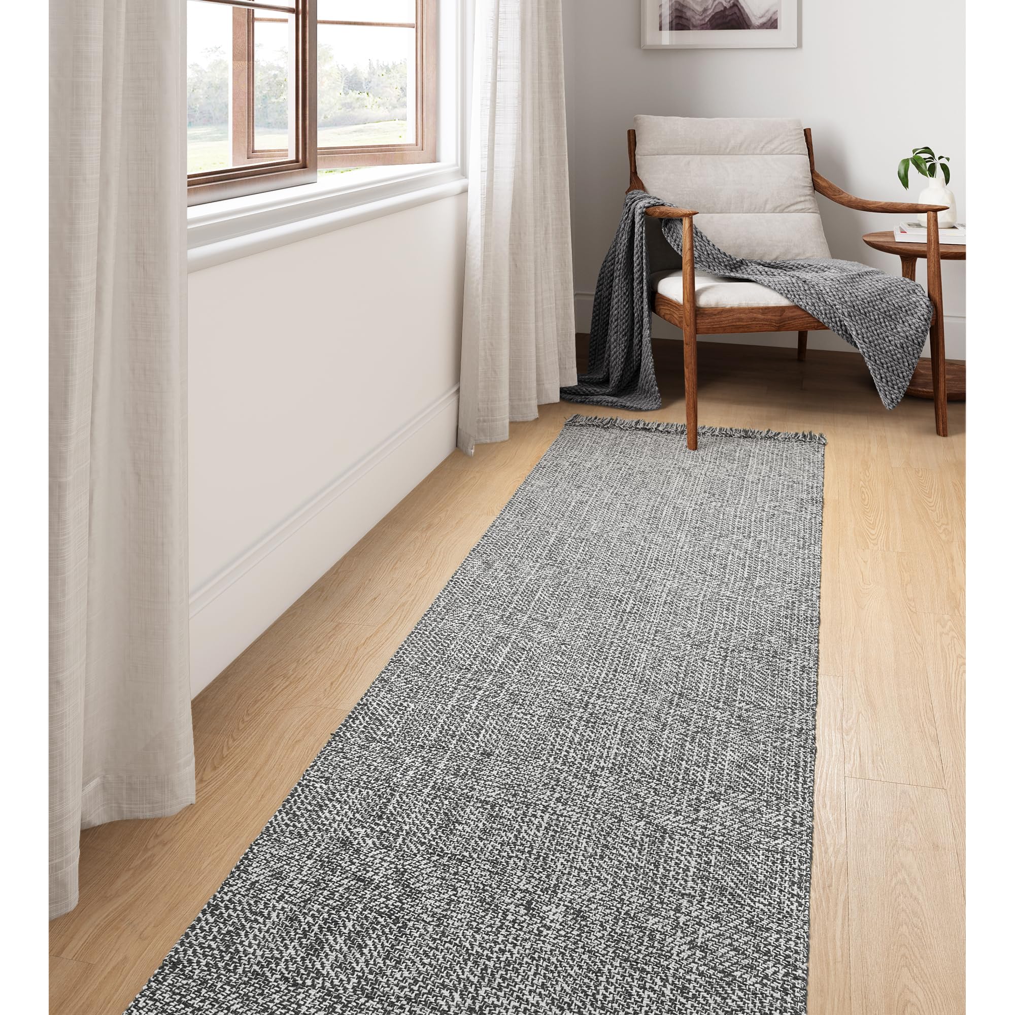 Collive Long Hallway Runner - 2.6' x 10', Washable Indoor Entryway Rug, Grey/Cream Braided Woven Kitchen Rugs, Low-Profile Front Door Floor Carpet for Laundry Room, Bedroom Doorway