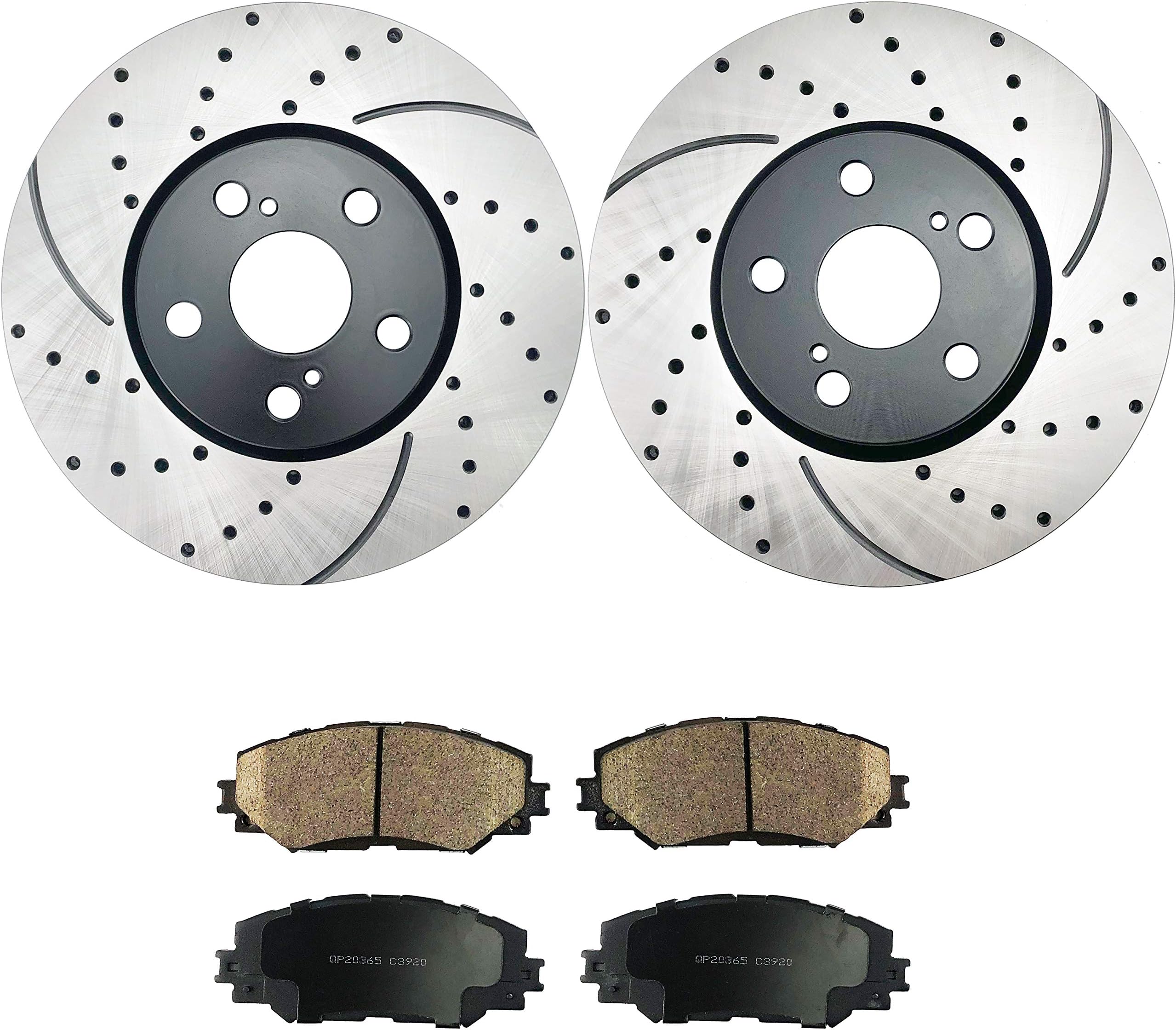 Atmansta QPD10061 Front Brake kit with Drilled/Slotted Rotors and Ceramic Brake pads for 2009 2010 Pontiac Vibe|2010-2017 Toyota Corolla|2009-2013 Toyota Matrix