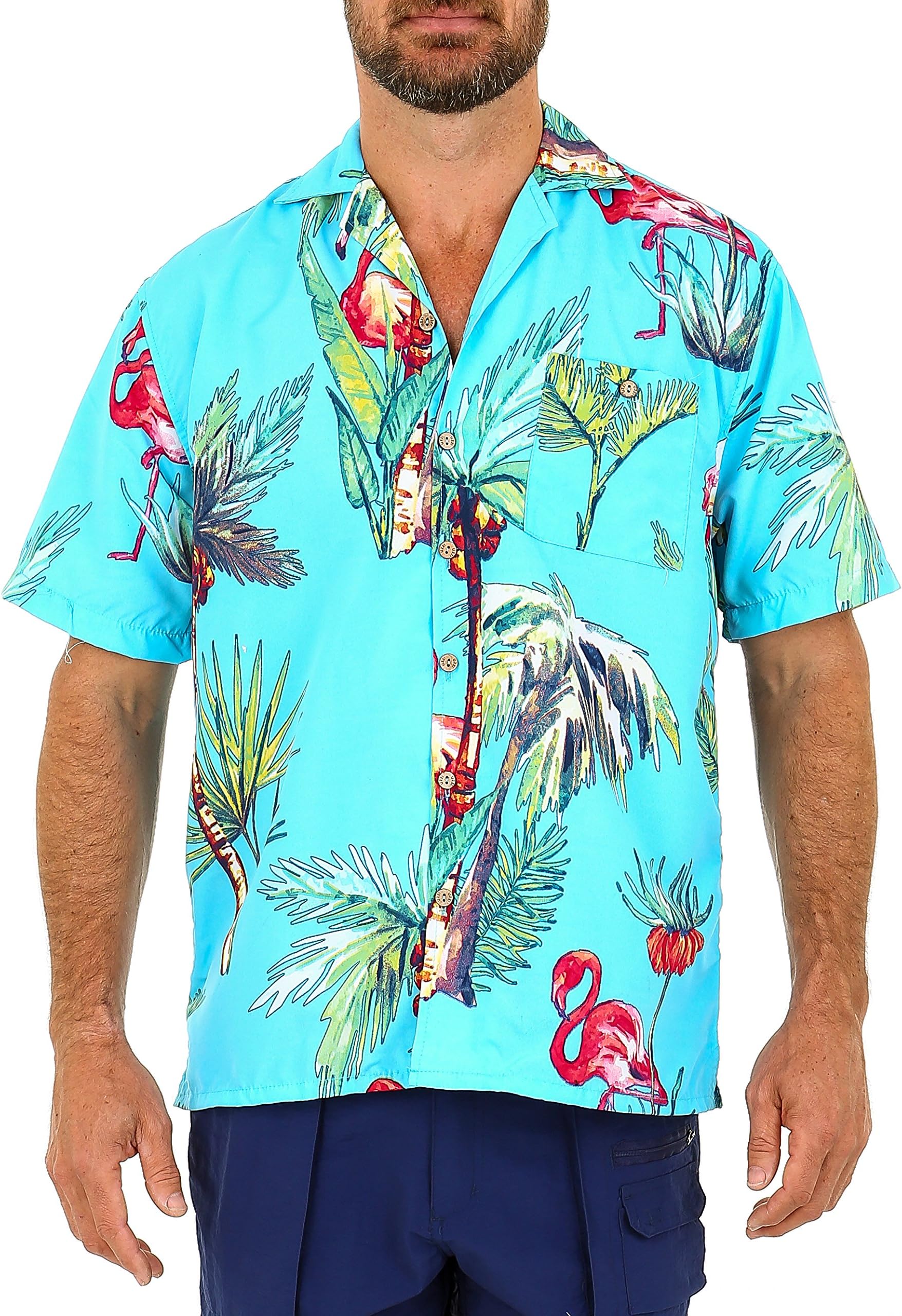 UZZI Men's Hawaiian Casual Button Down Short Sleeve Beach Surf Aloha Party Shirt