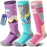 ANTSANG 3 Pairs Kids Merino Wool Ski Socks Boys Girls Thermal Thick Warm Winter Cozy Socks for Skiing Snowboarding