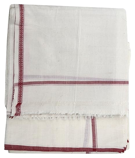 Traditional Handloom Men's Cotton Dhoti (White and White, Pack of 2)
