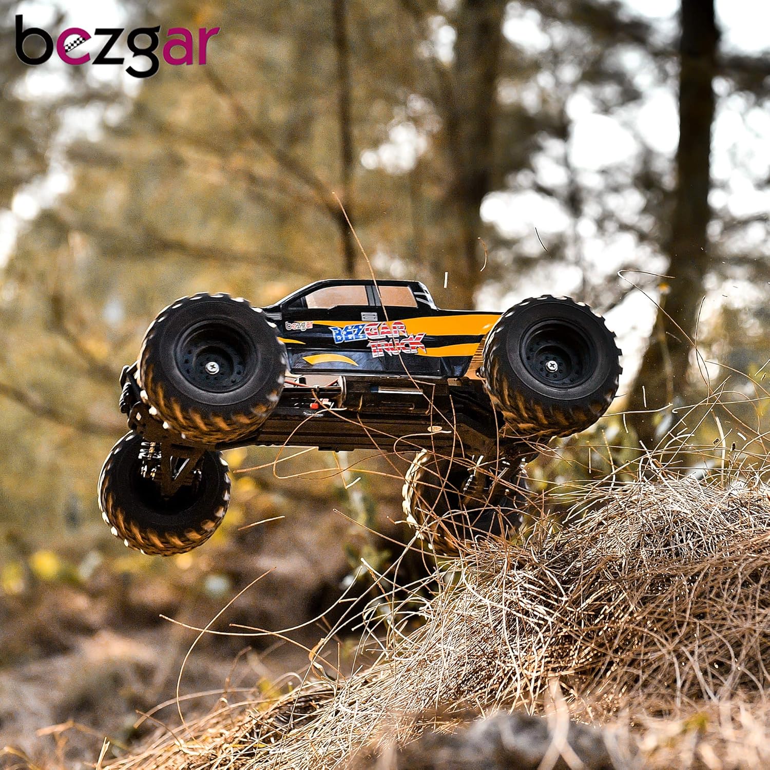 BEZGAR 1 Hobbyist Grade 1:12 Scale Remote Control Truck, 4WD High Speed 42 Km/h All Terrains Electric Toy Off Road RC Monster Vehicle Car Crawler with 2 Rechargeable Batteries for Boys Kids and Adults: Toys & Games