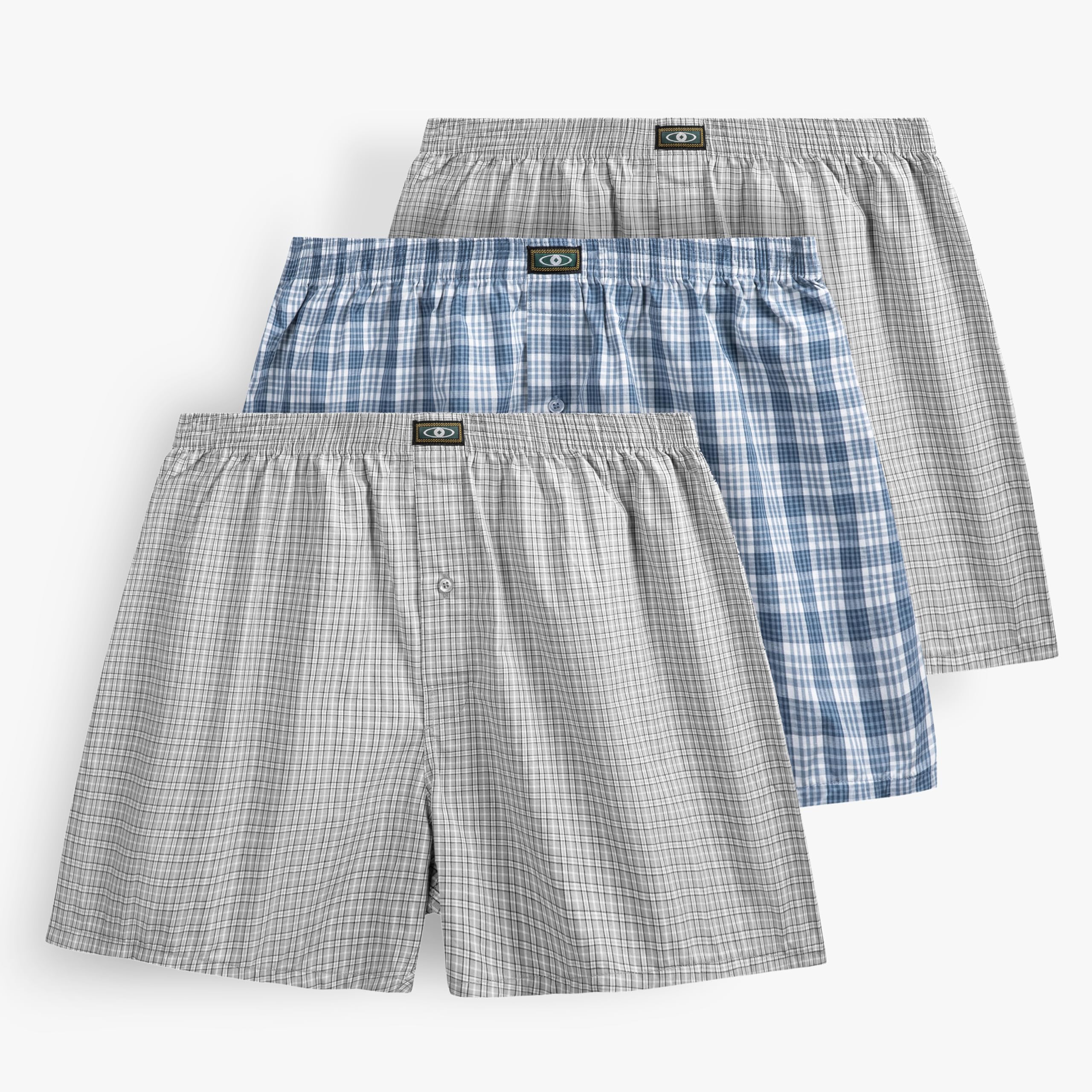 Photo 1 of Mens Woven Boxer Shorts 100% Cotton with Covered Waistband Comfortable Loose Fit, Full Cut Classic Plaid Boxers 3 Pack Size Large (36-38)