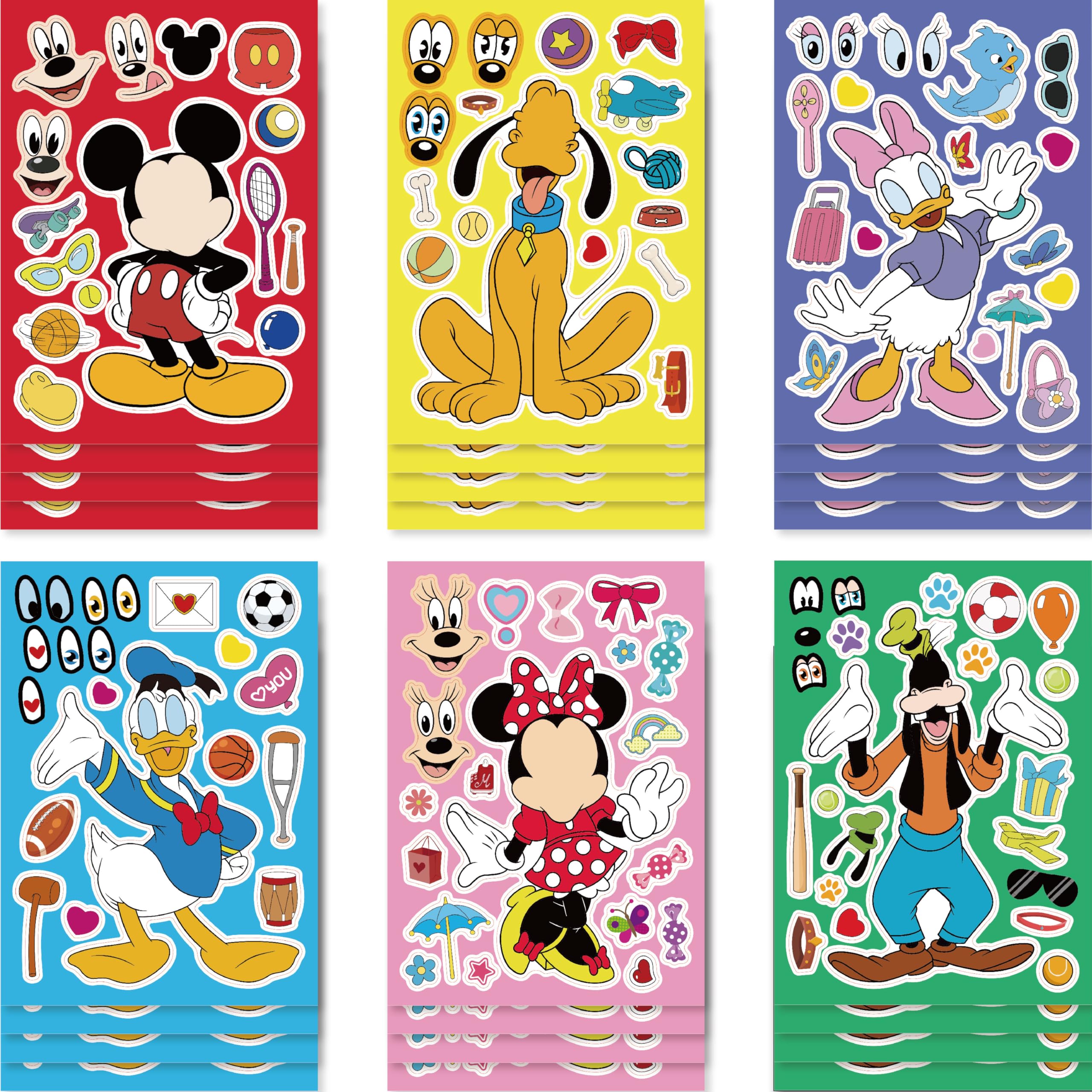 Make-a-face Stickers Sheets Make Your Own Stickers,Mixed & Matched with 6 Designed Characters(4 of Each) for Party Favors Supplies, Reward, Decor,Gift Idea