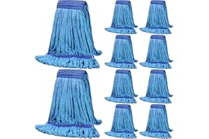 Lallisa 10 Pcs Commercial Mop Head Replacement Tube Microfiber Mop Heads for Floor Cleaning Industrial Mop Heads Looped End Wet Mop Head Refill for Home Commercial Industrial Use (Blue,14 oz)