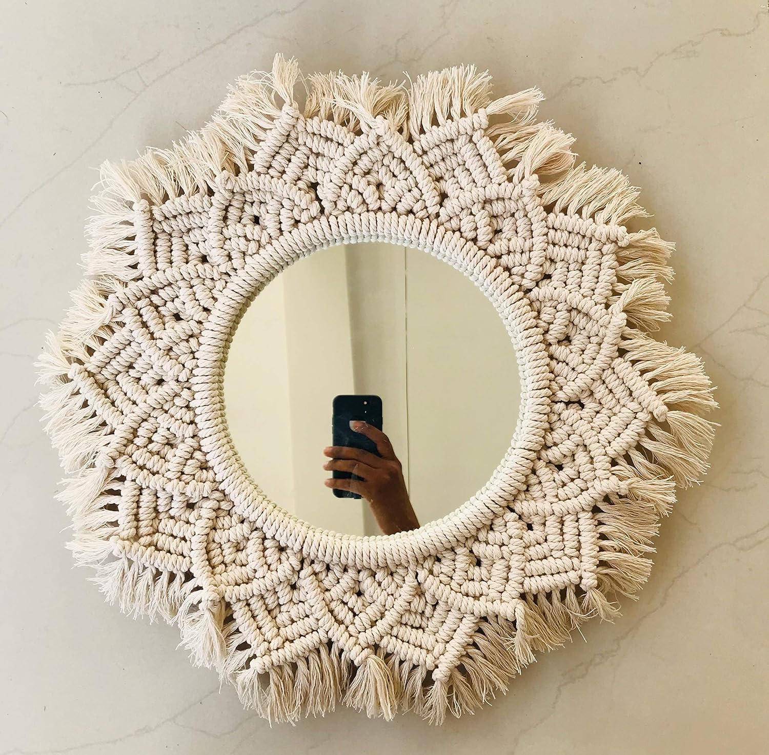 Buy CARDIGGERZZZ Macrame Mandala Hanging Wall Mirror with Fringe, Round
