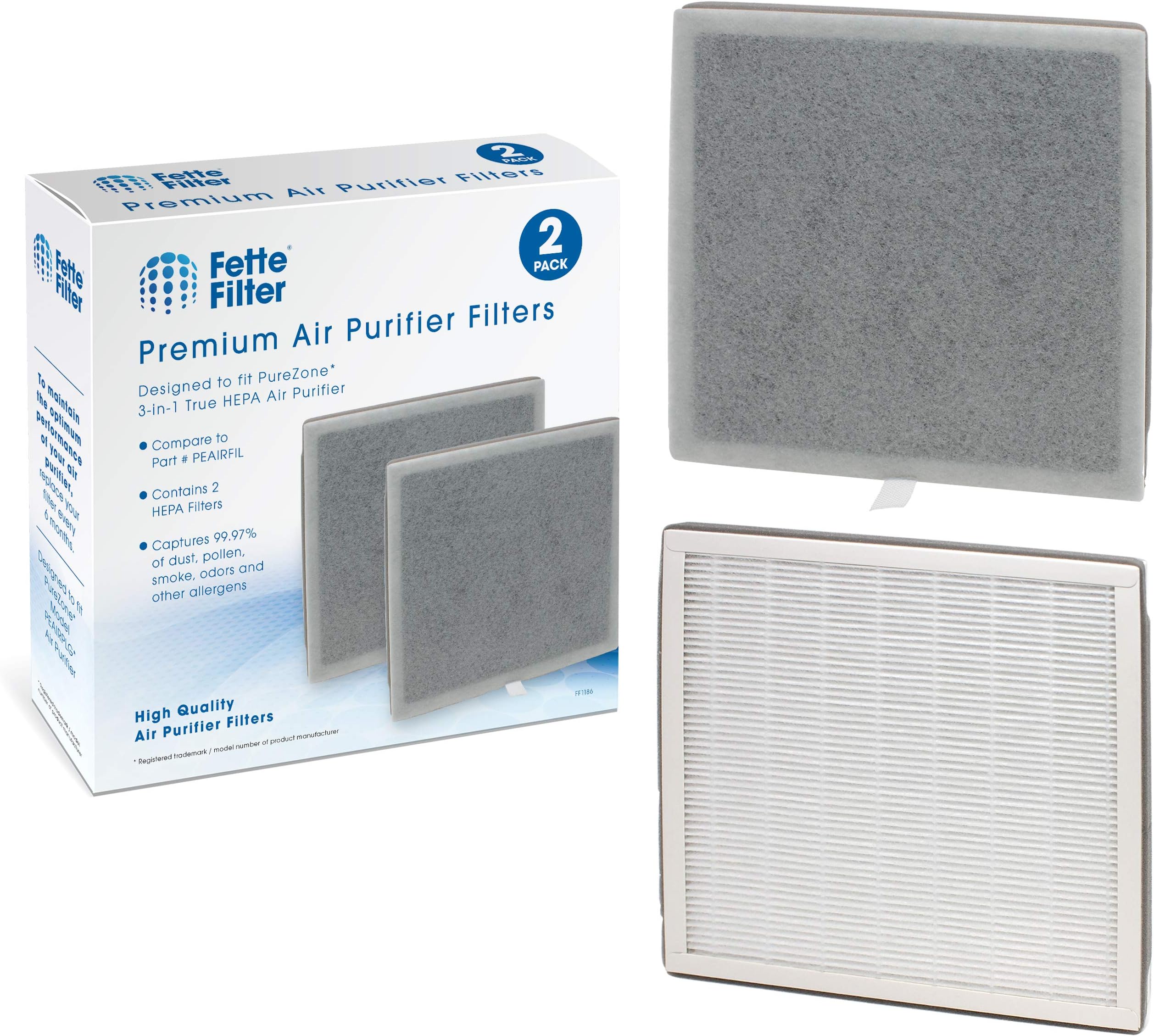 Fette Filter -3-in-1 Replacement Filter Compatible with Pure Enrichment PureZone Air Purifier Compare to Part # PEAIRFIL (2-PACK)