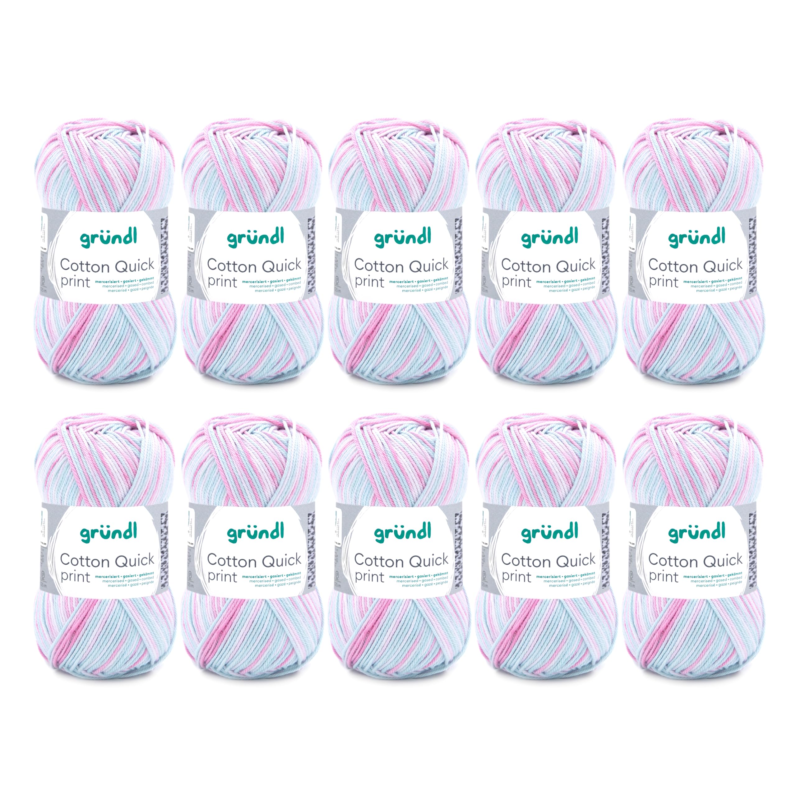 Gründl Cotton Quick Print Knitting/Crochet Yarn (Colourful Yarn Made of 100% Cotton, Oeko-TEX Certified, 50 g / 125 m, Needle Size: 3-4, 1 x 50 g), Rose-Mint-White-Mix Colour