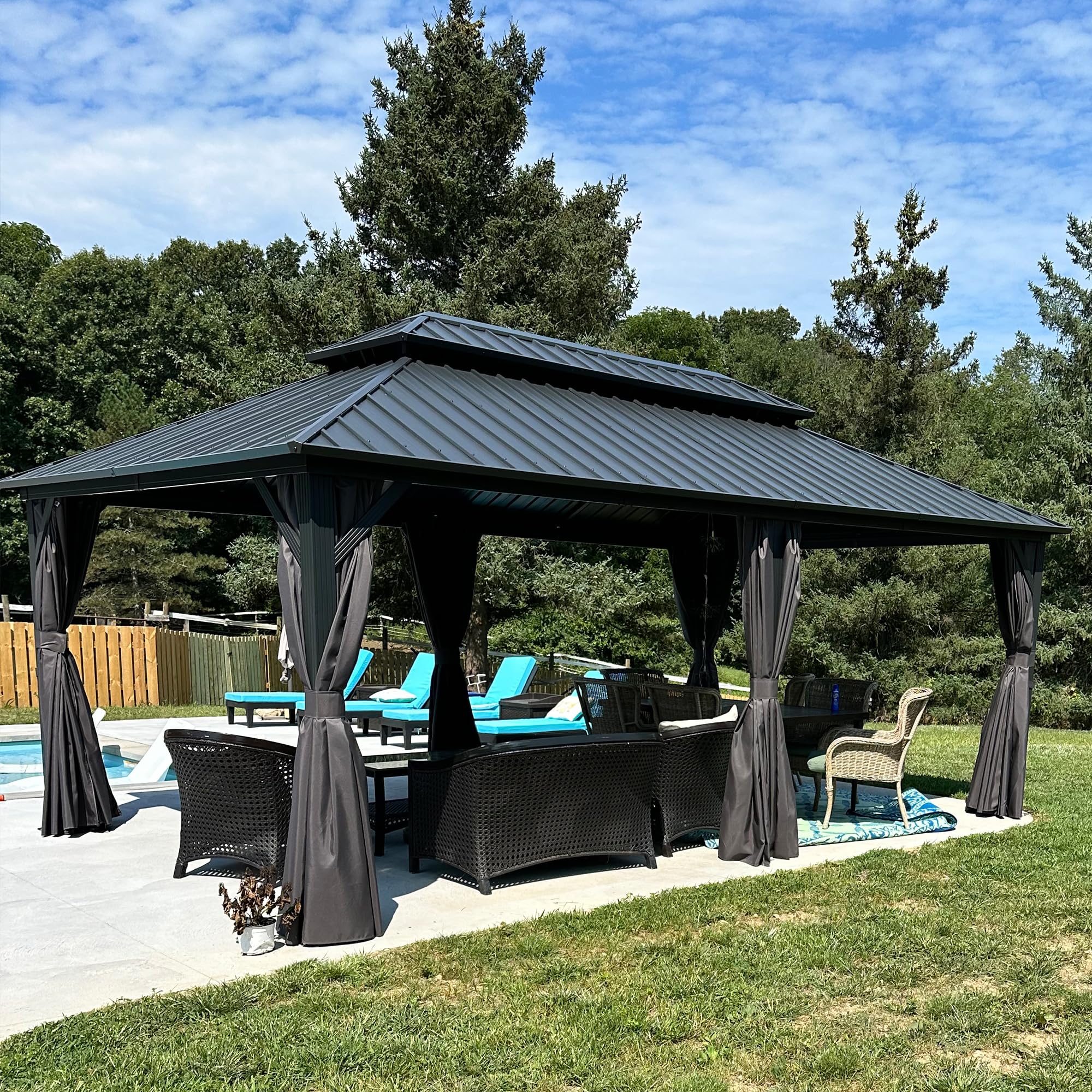 PURPLE LEAF Gartenpavillon 3.65 x 6 m Festem Dach, Basisch Pavillon Wasserdicht Stabil Winterfest Alu Pavillon mit Seitenwänden Hardtop Gartenpavillon mit Stahldach, Grau 2