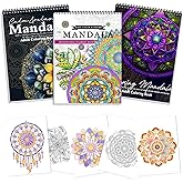 3Pcs Adult Coloring Book Spiral Bound, Mandala Coloring Book for Adult Relaxation, Original Design with 72 Patterns, Thick Paper One Sided Design, Hand-Drawn Design, Anxiety Relief Mindfulness Gifts