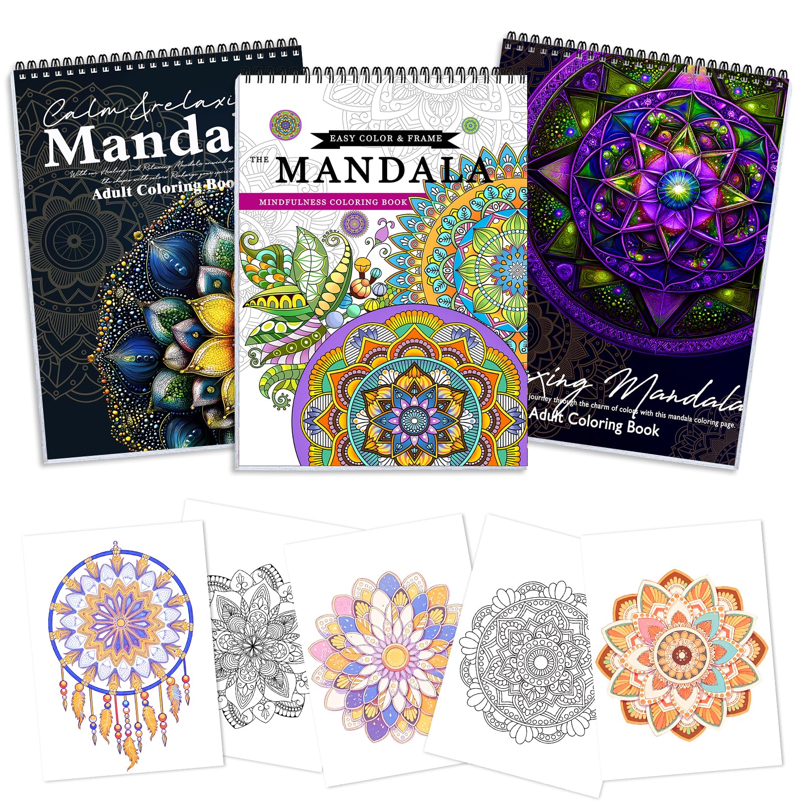 Photo 1 of 3Pcs Adult Coloring Book Spiral Bound, Mandala Coloring Book for Adult Relaxation, Original Design with 72 Patterns, Thick Paper One Sided Design, Hand-Drawn Design, Anxiety Relief Mindfulness Gifts