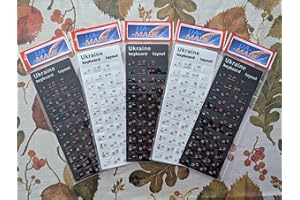 5 Keyboard Stickers Ukrainian and English Languages - White and Yellow on Black - 3 Pieces, Black on White - 2 Pieces