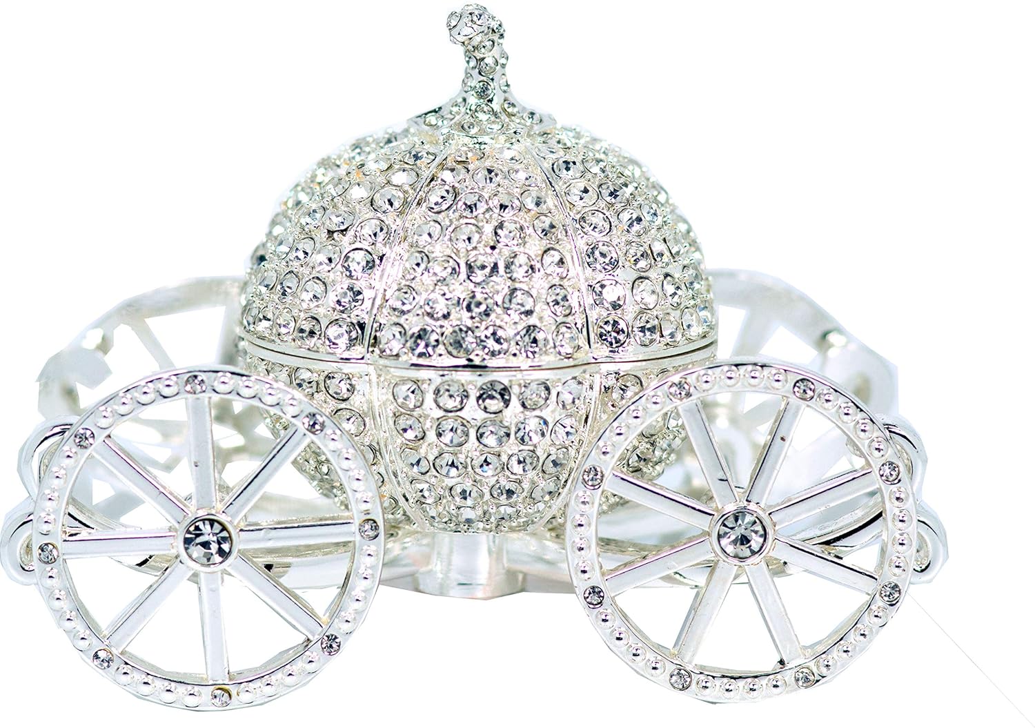 VI N VI Silver Rhinestone Princess Cinderella Crystal Pumpkin Carriage Trinket Box, Jewelry Box/Hand Painted Collectible Figurine and Decorative Jewelry Display, Holder, and Organizer