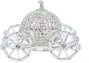 VI N VI Silver Rhinestone Princess Cinderella Crystal Pumpkin Carriage Trinket Box, Jewelry Box/Hand Painted Collectible Figurine and Decorative Jewelry Display, Holder, and Organizer